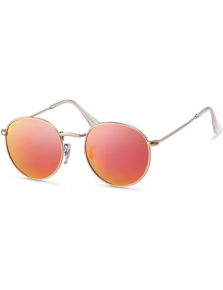 Oval Retro Round Sunglasses for Men Women Vintage UV400 Circle Color Lens Metal Frame Mirrored Sun Glasses - CM18NYYIODZ $11.41