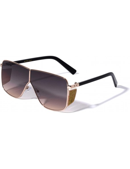 Square Geometric Square Glitter Shield Flat Top Fashion Sunglasses - Smoke Brown - CJ196KYTXO5 $10.92