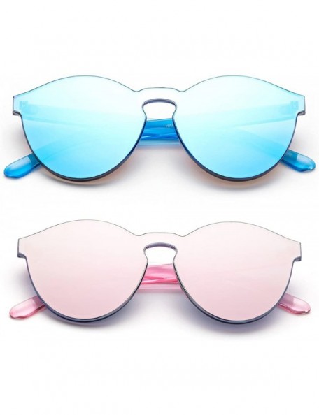 Rimless One Piece Oversized Rimless Sunglasses Transparent Clear Candy Color Cateye Sunglasses - 2 Pack - Blue & Pink - CB18E...