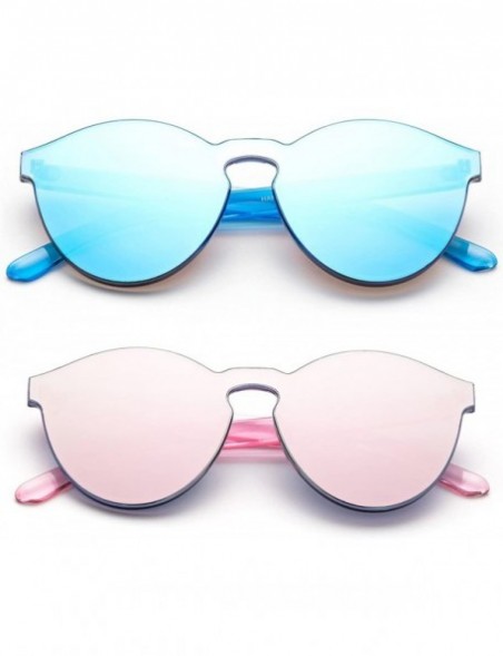 Rimless One Piece Oversized Rimless Sunglasses Transparent Clear Candy Color Cateye Sunglasses - 2 Pack - Blue & Pink - CB18E...