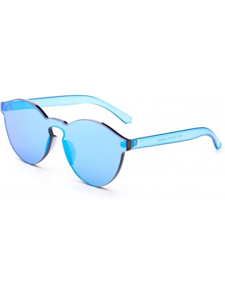 Rimless One Piece Oversized Rimless Sunglasses Transparent Clear Candy Color Cateye Sunglasses - 2 Pack - Blue & Pink - CB18E...