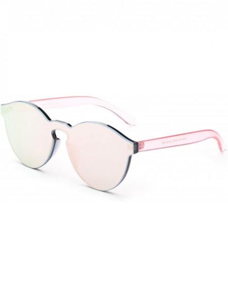 Rimless One Piece Oversized Rimless Sunglasses Transparent Clear Candy Color Cateye Sunglasses - 2 Pack - Blue & Pink - CB18E...