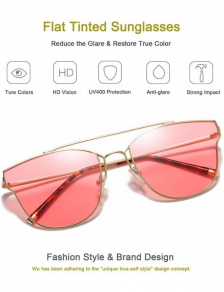 Aviator Cateye Oversized Flat Polarized Sunglasses for Women - Tinted UV400 Sun Glasses Fashion Women KU1947 - C118NS2W3X0 $9.90