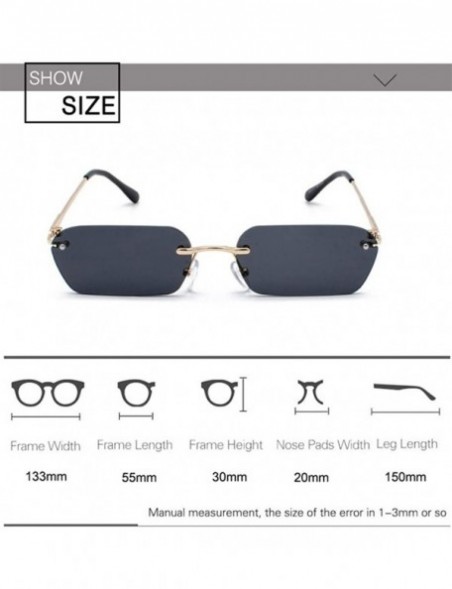 Oversized Retro Rectangle Sunglasses Women Small Rivet Rimless Lens UV Protection for Small Face - C3 Gold Red - C8190HEHQQ0 ...