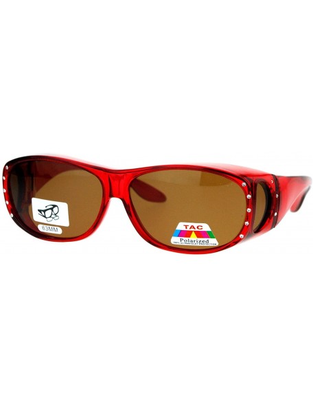 Oversized Womens Polarized Fit Over Glasses Rhinestone Sunglasses Oval Rectangular - Red (Brown) - CO1889Z63DG $11.00