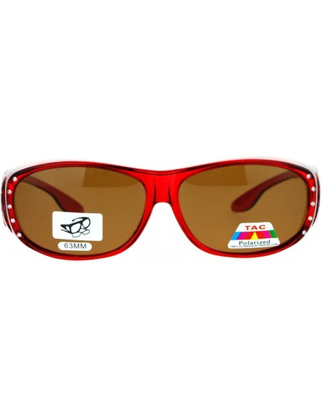Oversized Womens Polarized Fit Over Glasses Rhinestone Sunglasses Oval Rectangular - Red (Brown) - CO1889Z63DG $11.00