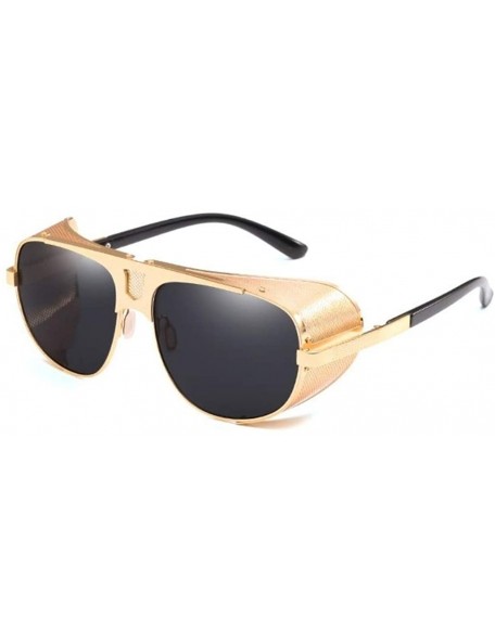 Goggle Flat Top Mesh Side Shield Aviator Sunglasses - Gold Frame Black Lens - CB194CQ8YAX $30.72