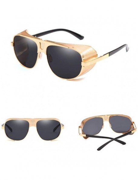 Goggle Flat Top Mesh Side Shield Aviator Sunglasses - Gold Frame Black Lens - CB194CQ8YAX $30.72