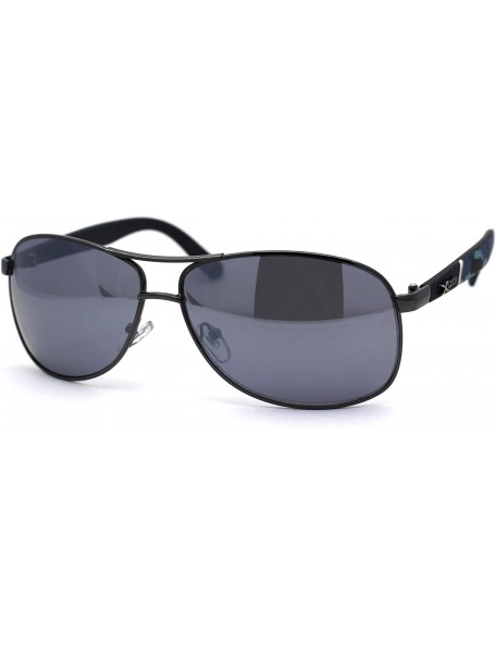 Sport Mens Camouflage Arm Narrow Rectangular Sport Pilot Sunglasses - Black Silver - C812HVJRGGZ $24.33