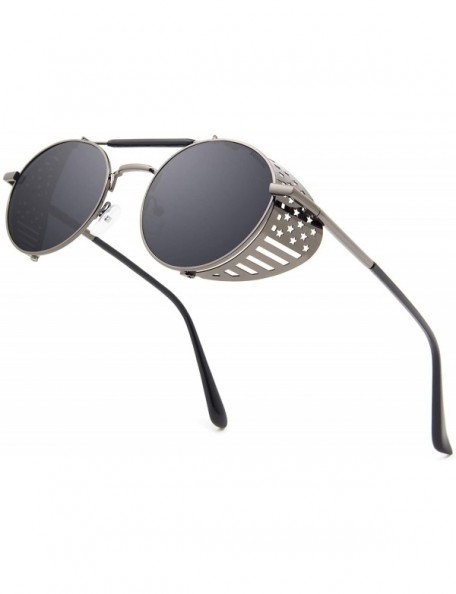 Wayfarer Steampunk Style Round Vintage Polarized Sunglasses Retro Eyewear UV400 Protection Matel Frame - CE199AS9XQK $15.05