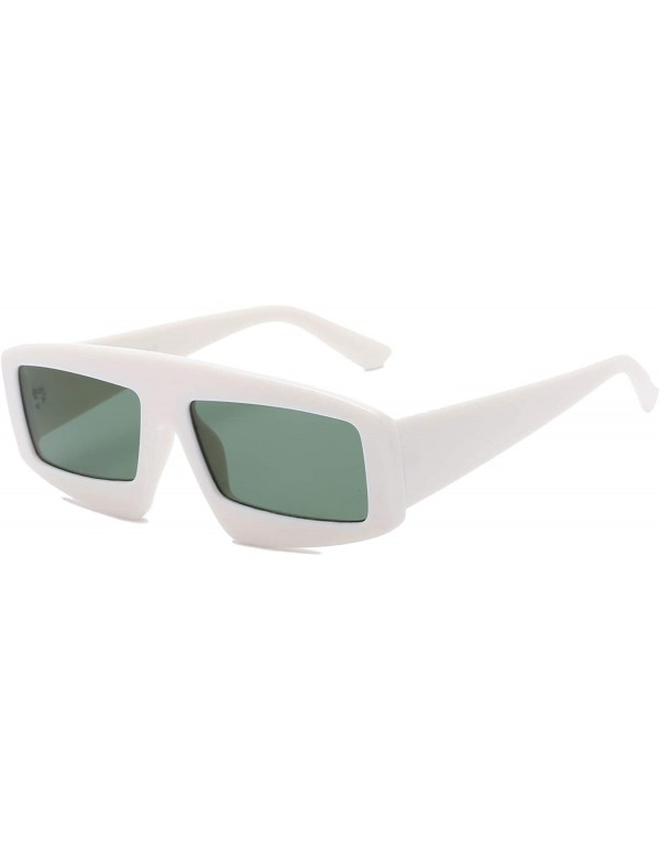 Rectangular Women Retro Vintage Rectangular Futuristic Oversized Fashion Sunglasses - White - CO18WU8XZ8K $23.24