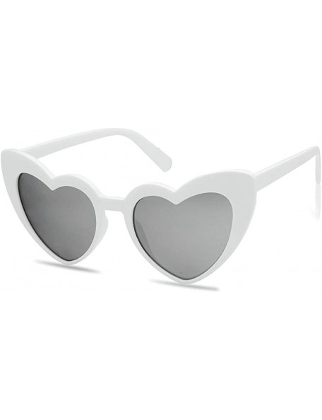 Sport Oversized Heart-Shaped Round Colorful Flat Mirror Lens Love Sun Glasses - White Frame - CT18EHZCTM3 $28.63