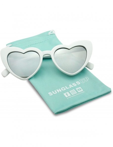 Sport Oversized Heart-Shaped Round Colorful Flat Mirror Lens Love Sun Glasses - White Frame - CT18EHZCTM3 $16.64