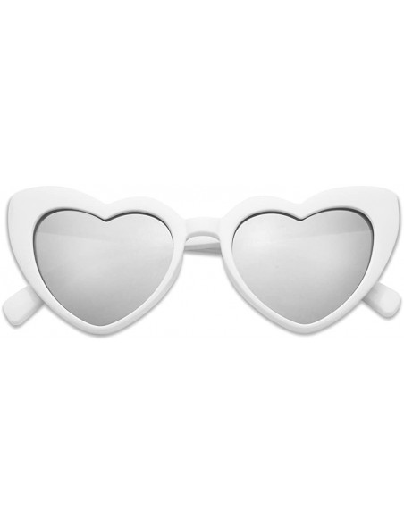 Sport Oversized Heart-Shaped Round Colorful Flat Mirror Lens Love Sun Glasses - White Frame - CT18EHZCTM3 $16.64