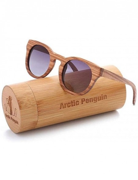 Round Polarized Round Sunglasses for Women Handmade Walnut Wood Glasses Vintage Mens Sun Shade with Bamboo Case UV400 - C5196...