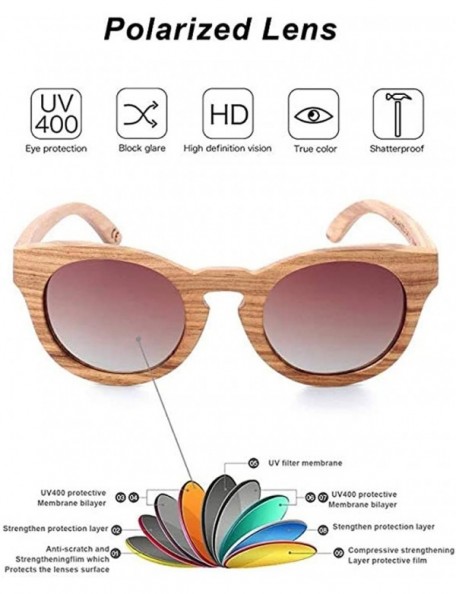 Round Polarized Round Sunglasses for Women Handmade Walnut Wood Glasses Vintage Mens Sun Shade with Bamboo Case UV400 - C5196...