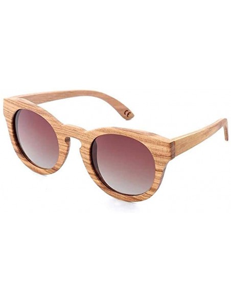 Round Polarized Round Sunglasses for Women Handmade Walnut Wood Glasses Vintage Mens Sun Shade with Bamboo Case UV400 - C5196...