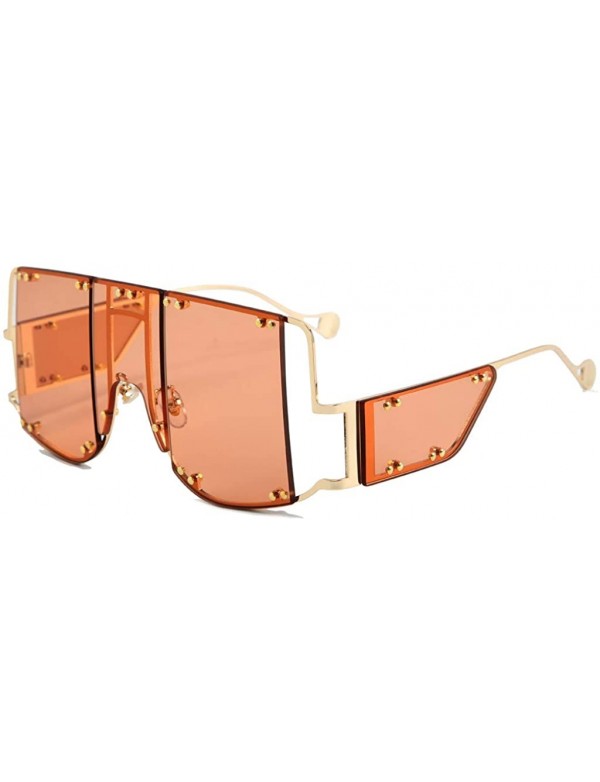 Oversized Rivets Square Oversized Women Sunglasses Side Shields Men Metal Hollow Vintage - Gold With Orange - CP196AIWU0K $12.94