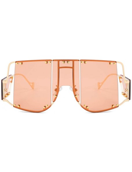 Oversized Rivets Square Oversized Women Sunglasses Side Shields Men Metal Hollow Vintage - Gold With Orange - CP196AIWU0K $12.94