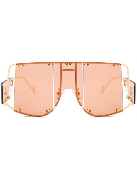 Oversized Rivets Square Oversized Women Sunglasses Side Shields Men Metal Hollow Vintage - Gold With Orange - CP196AIWU0K $12.94