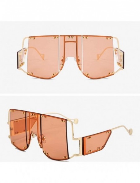 Oversized Rivets Square Oversized Women Sunglasses Side Shields Men Metal Hollow Vintage - Gold With Orange - CP196AIWU0K $12.94